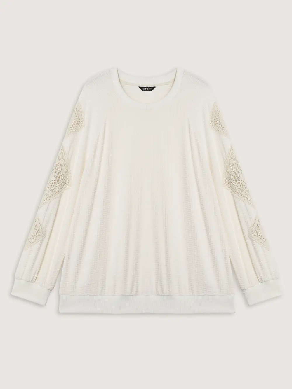 Lace Textured Sheer Sleeve Sweatshirt