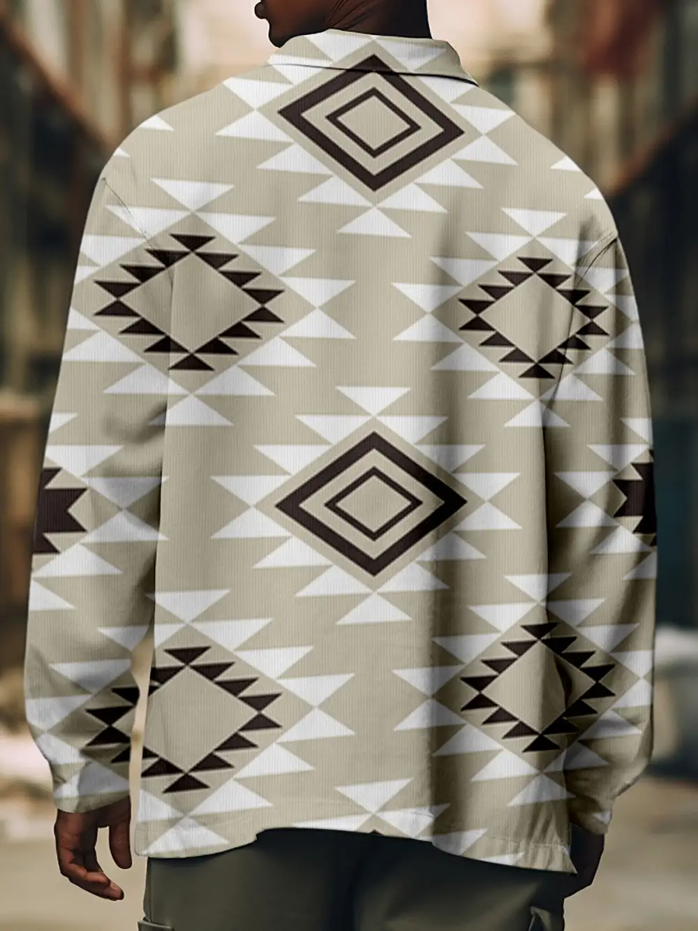 Men's Corduroy Geometric Retro Print Shirt Jacket