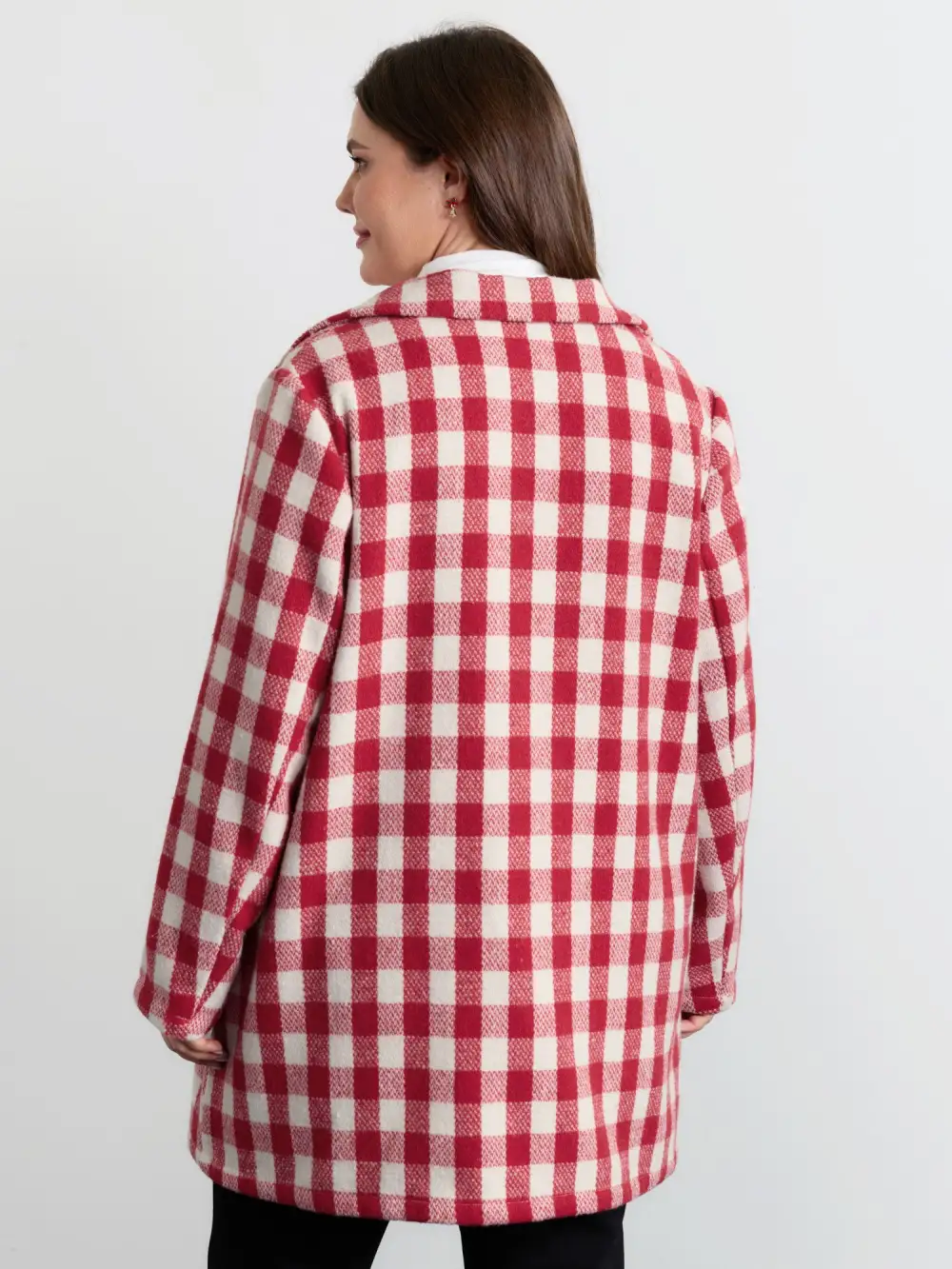 Gingham Doll Collar Pockets Coat