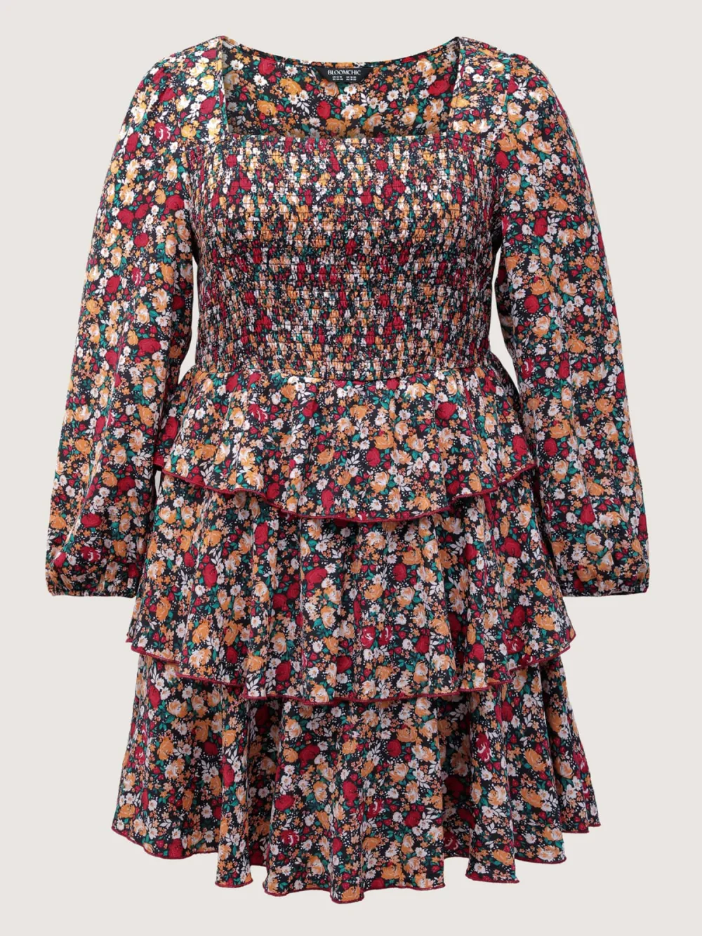 Floral Shirred Layered Skirt Mini Dress