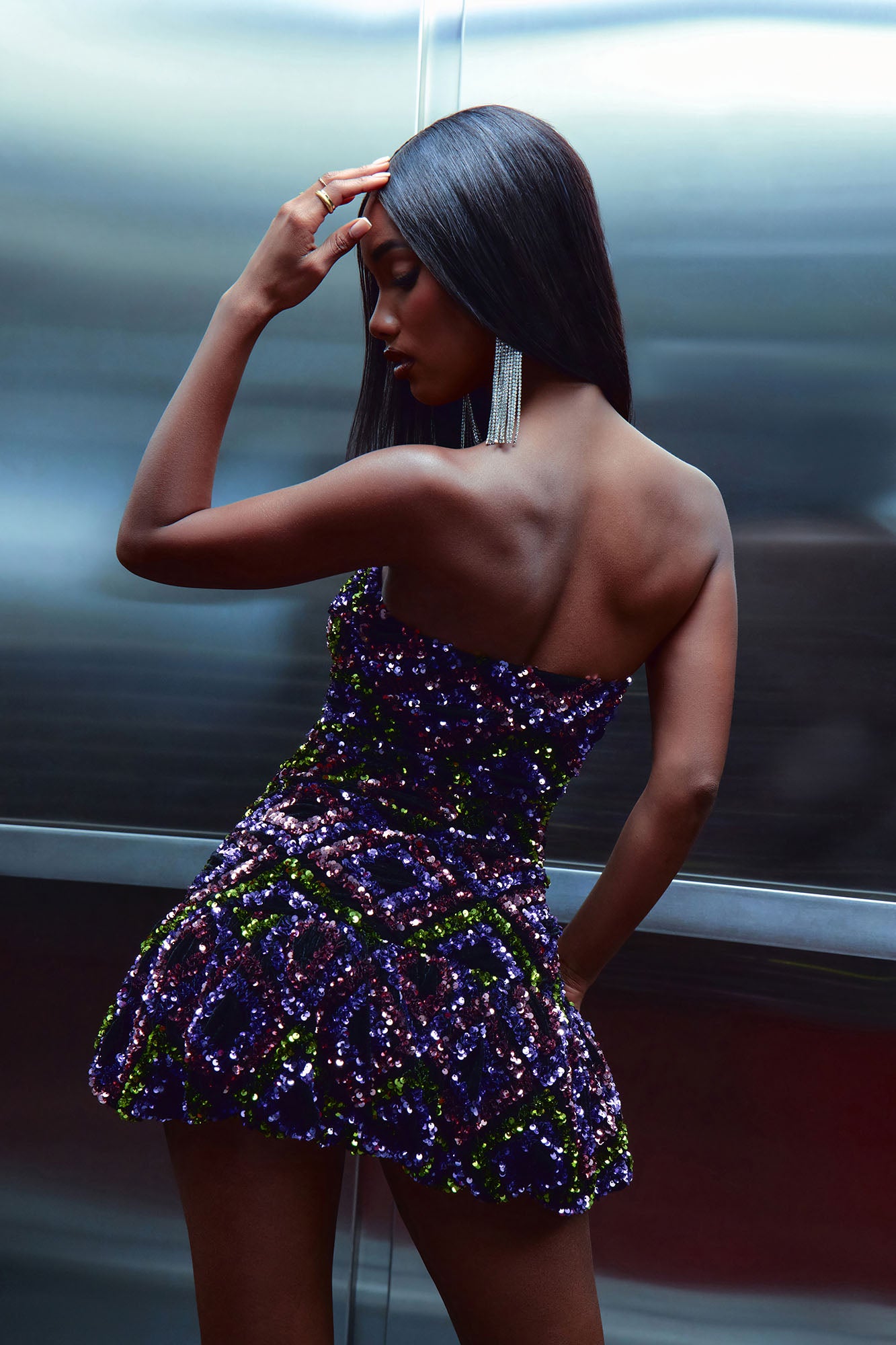 Cleo Sequin Mini Dress - Purple/combo