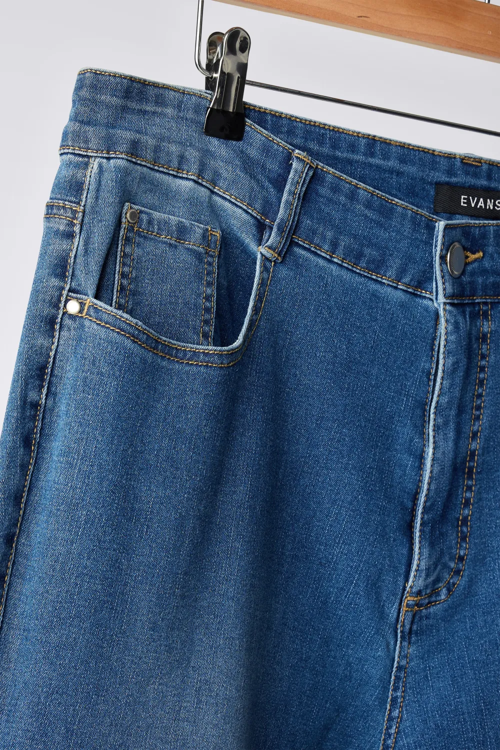 EVANS Curve Blue Mid Wash Straight Leg Jeans