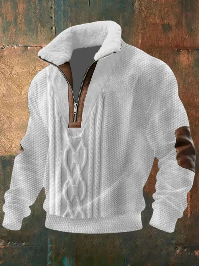 Men's Cable Textured Print Casual Sweatshirt