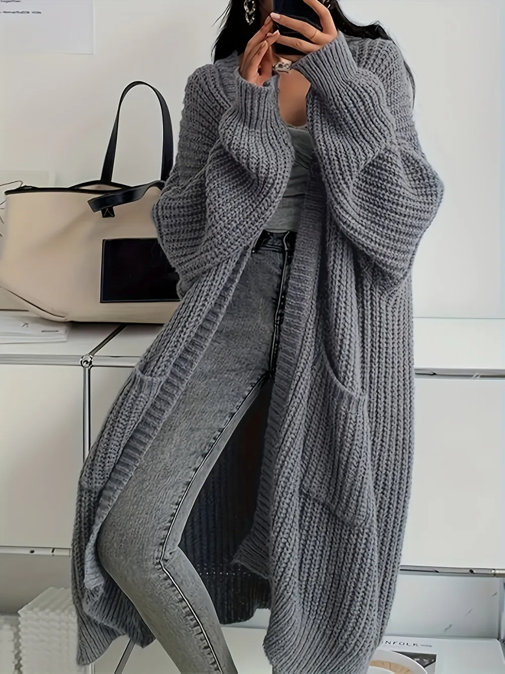 Cozy Solid Color Open Front Knitted Cardigan - Soft, Relaxed Fit, Long Sleeve Length, Casual Design - Perfect for Spring and Fall, Womens Clothing
