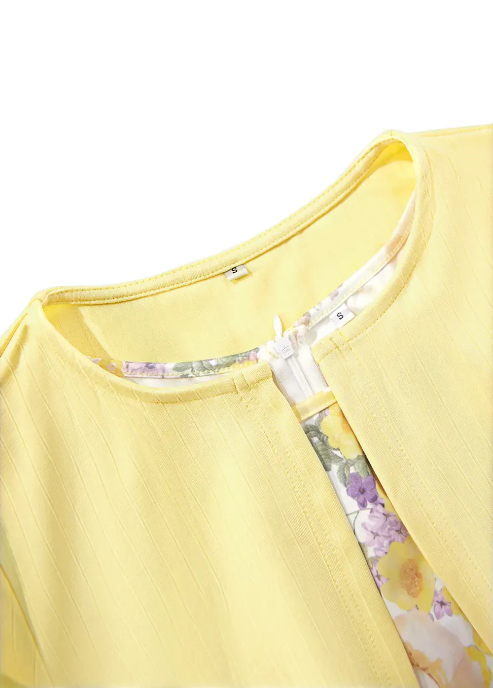 Light Yellow Two Piece Floral Print Dress and Cardigan