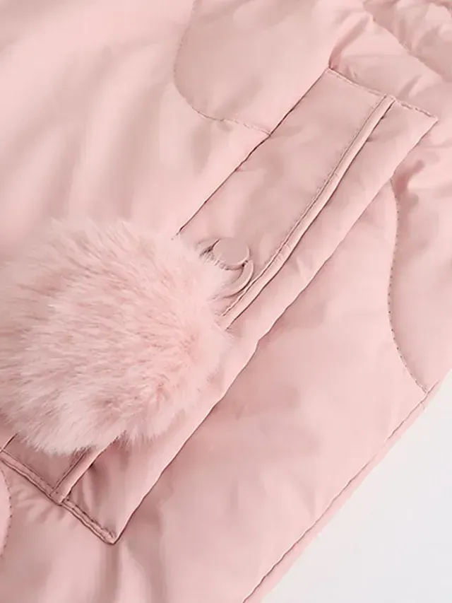 Women's Parka Puffer Jacket Winter Coat Thermal Warm Heated Coat with Removable Fur Collar Drawstring Zip up Hooded Coat Fall Outerwear with Pockets Classic Long Sleeve Light Blue Pink Black