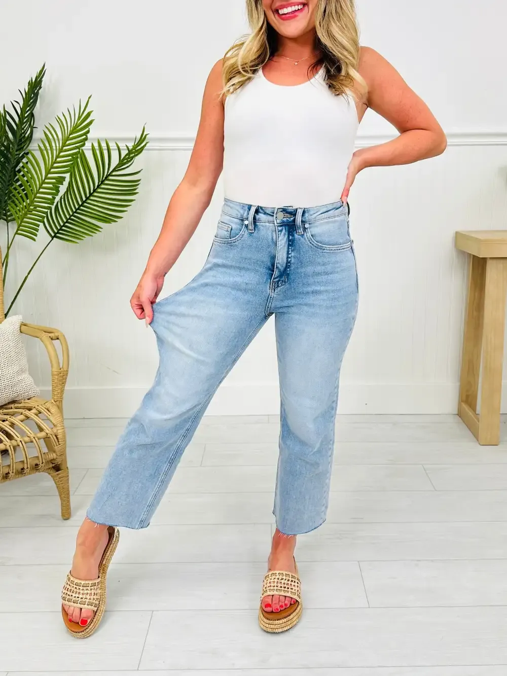 Along For The Ride Wide Leg Cropped Jeans With Tummy Control