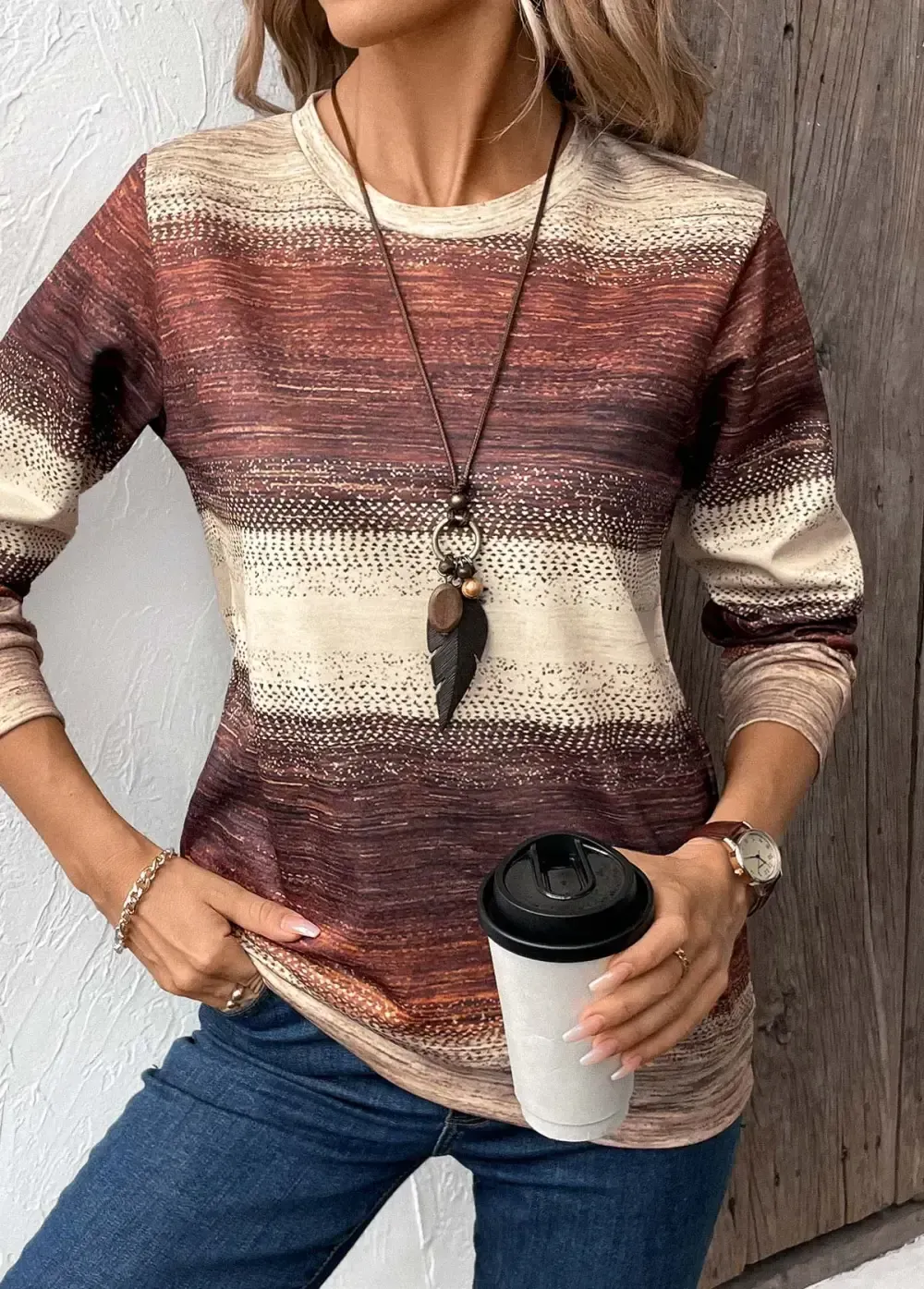 Multi Color Patchwork Tribal Print Long Sleeve Sweatshirt