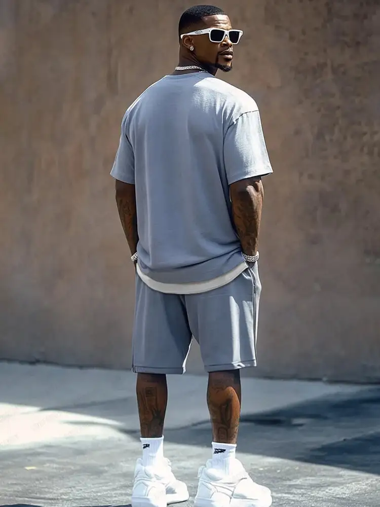 Contrast Fake Two-Piece Cotton Set