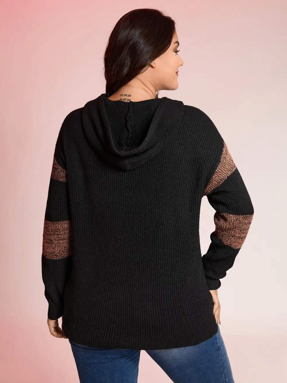 Blended Yarn Colorblock Hooded Pullover