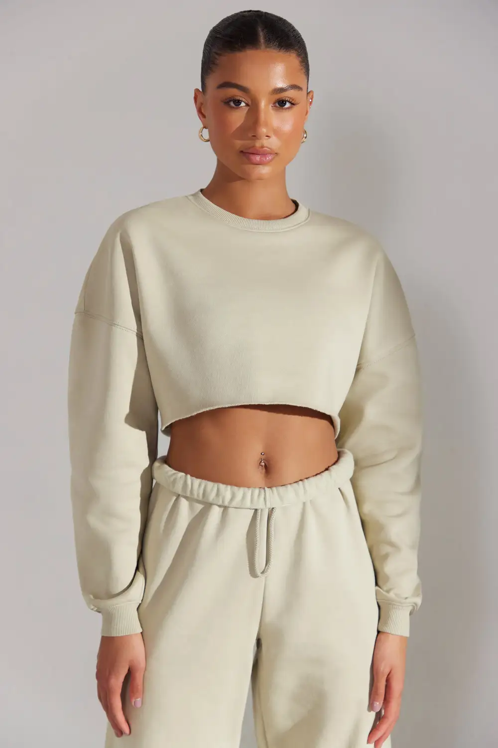 Fundamental - Cropped Oversized Sweatshirt in Limestone