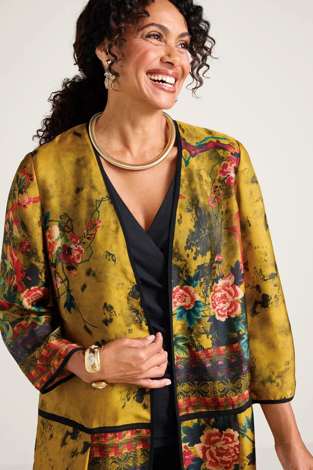 Hana 3/4 Sleeve Open Front Satin Topper