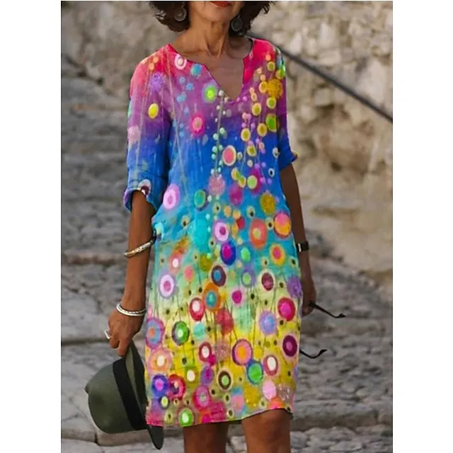 Women‘s Casual Dress Ethnic Dress Shift Dress Midi Dress Leopard Black White Half Sleeve Floral Print Summer Spring V Neck Basic Daily Vacation Weekend 2023 S M L XL XXL 3XL