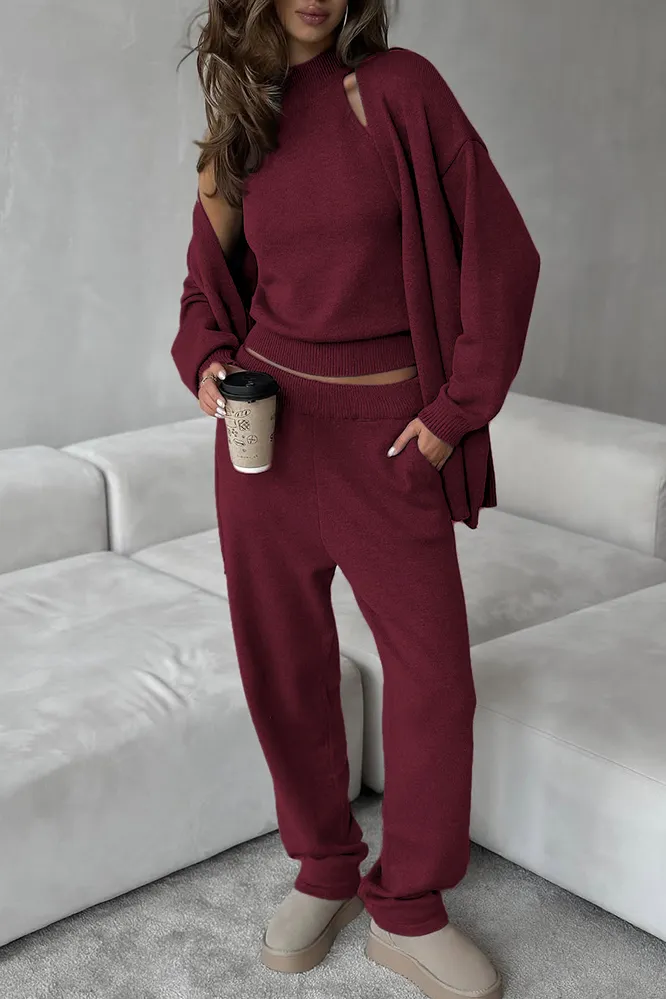 Women's Solid Color Tank Top & Coat & Pants 3-Piece Set