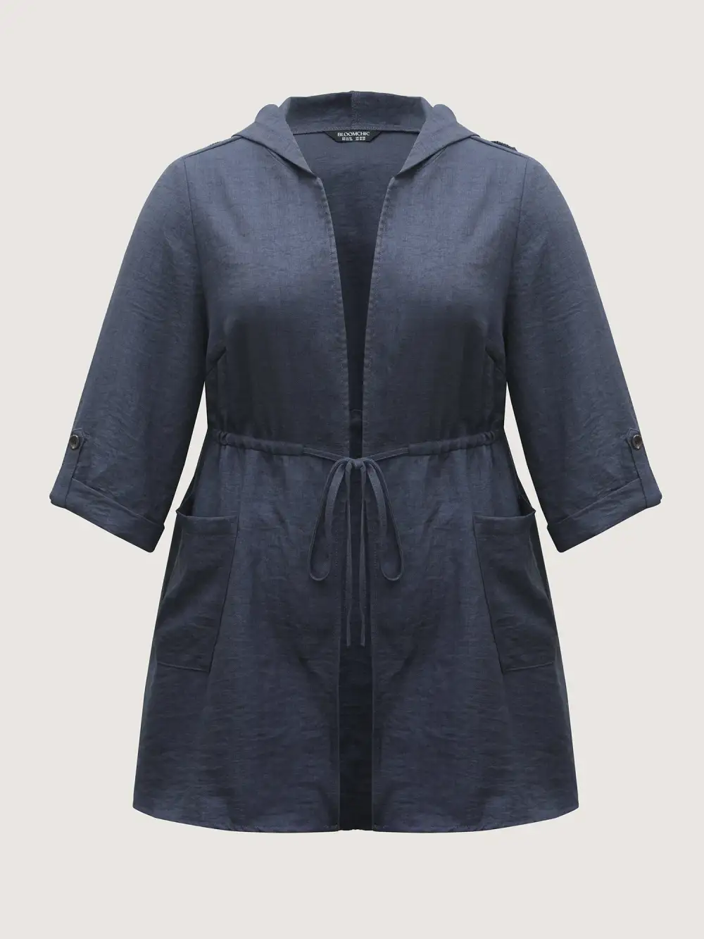 Adjustable Waist-Tie Pockets Hooded Jacket