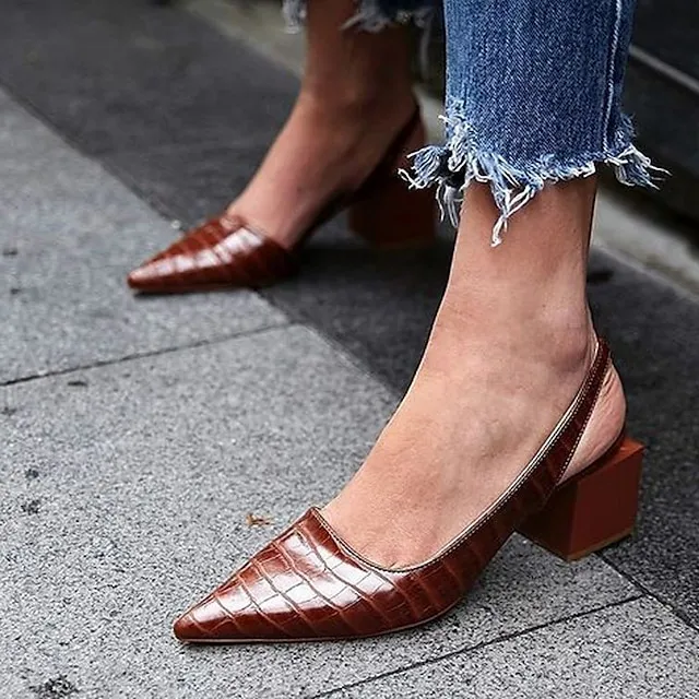 Women's Sandals Block Heel Sandals Plus Size Comfort Shoes Work Daily Chunky Heel Pointed Toe Elegant Minimalism Faux Leather Ankle Strap Snake Black Brown