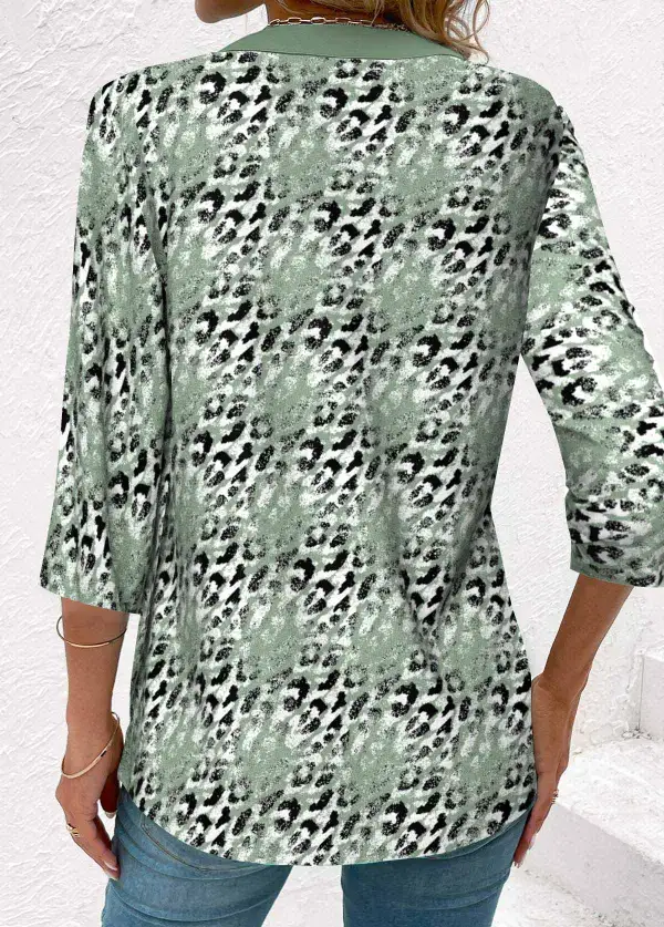 Fake 2in1 Leopard Sage Green T Shirt
