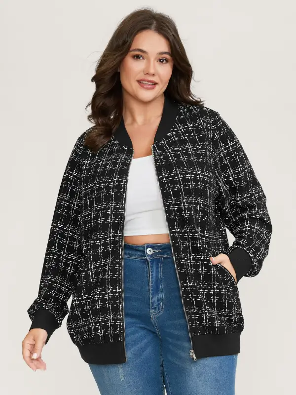 Tweed Color Contrast Zipper Jacket