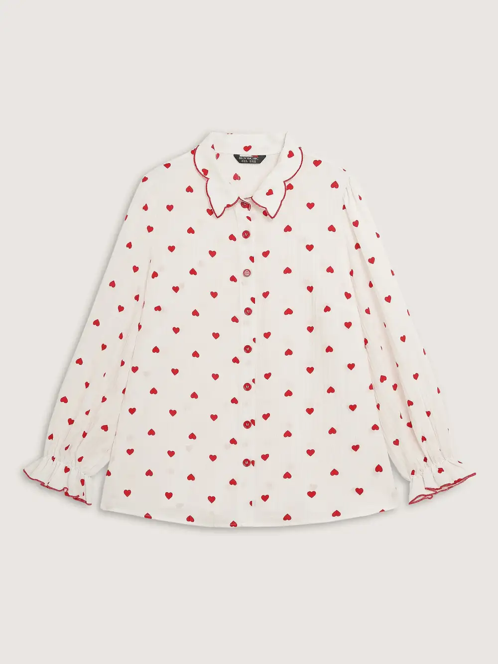 Textured Heart Embroidered Collar Blouse