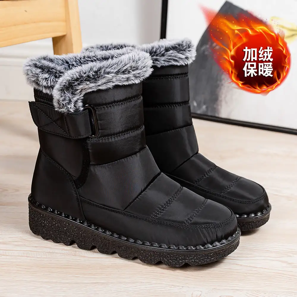 New fur collar imitation rabbit hair high tube cross-border warmth women's snow boots velcro waterproof women's boots casual women's shoes