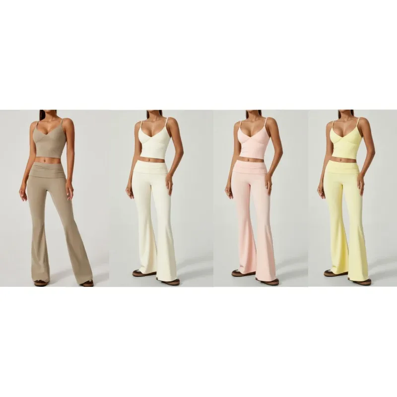 Women's 2-Piece Deep V Crop Cami & Flared Pants Set