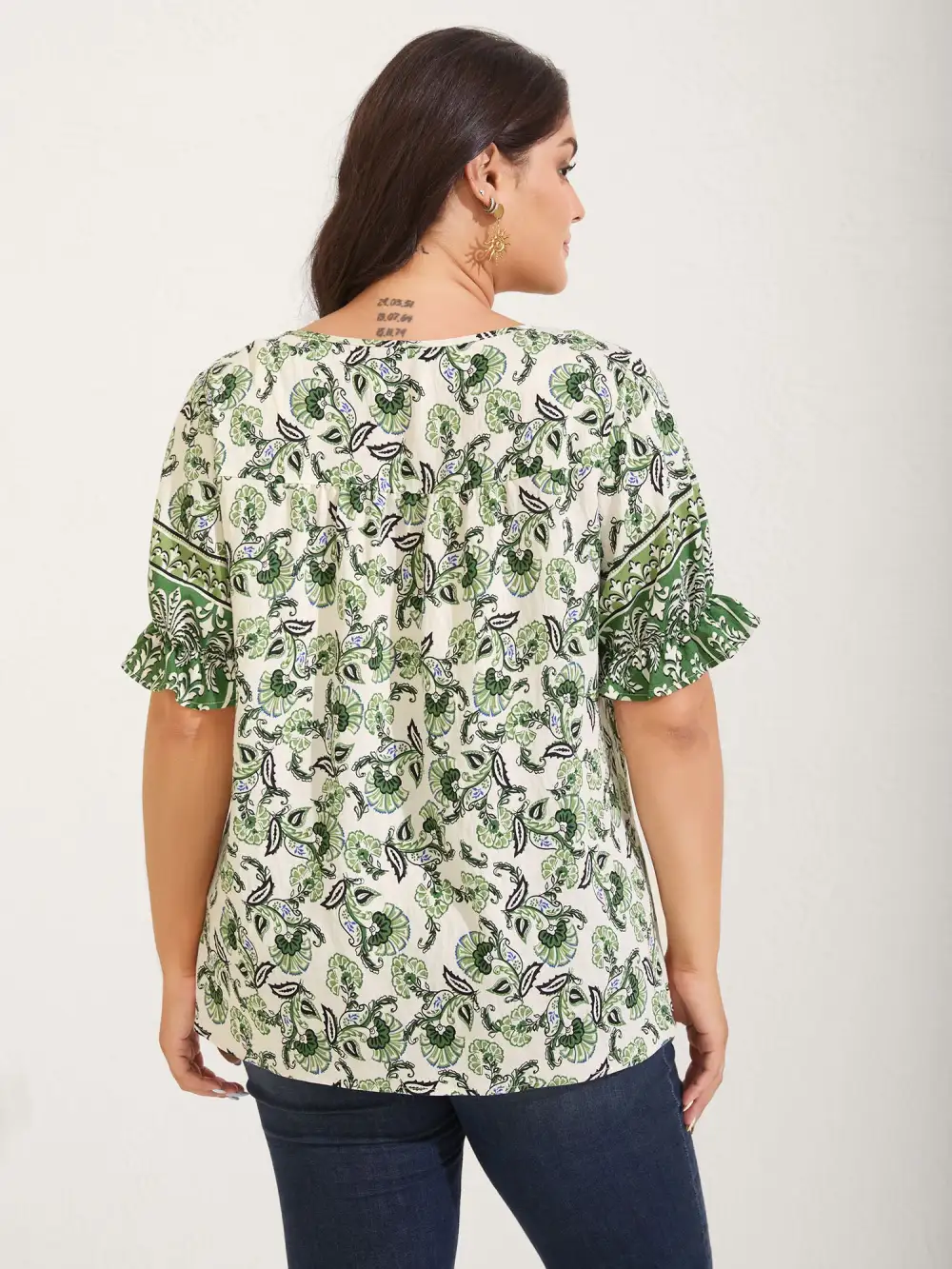 Boho Floral Print Neck Tassels Blouse