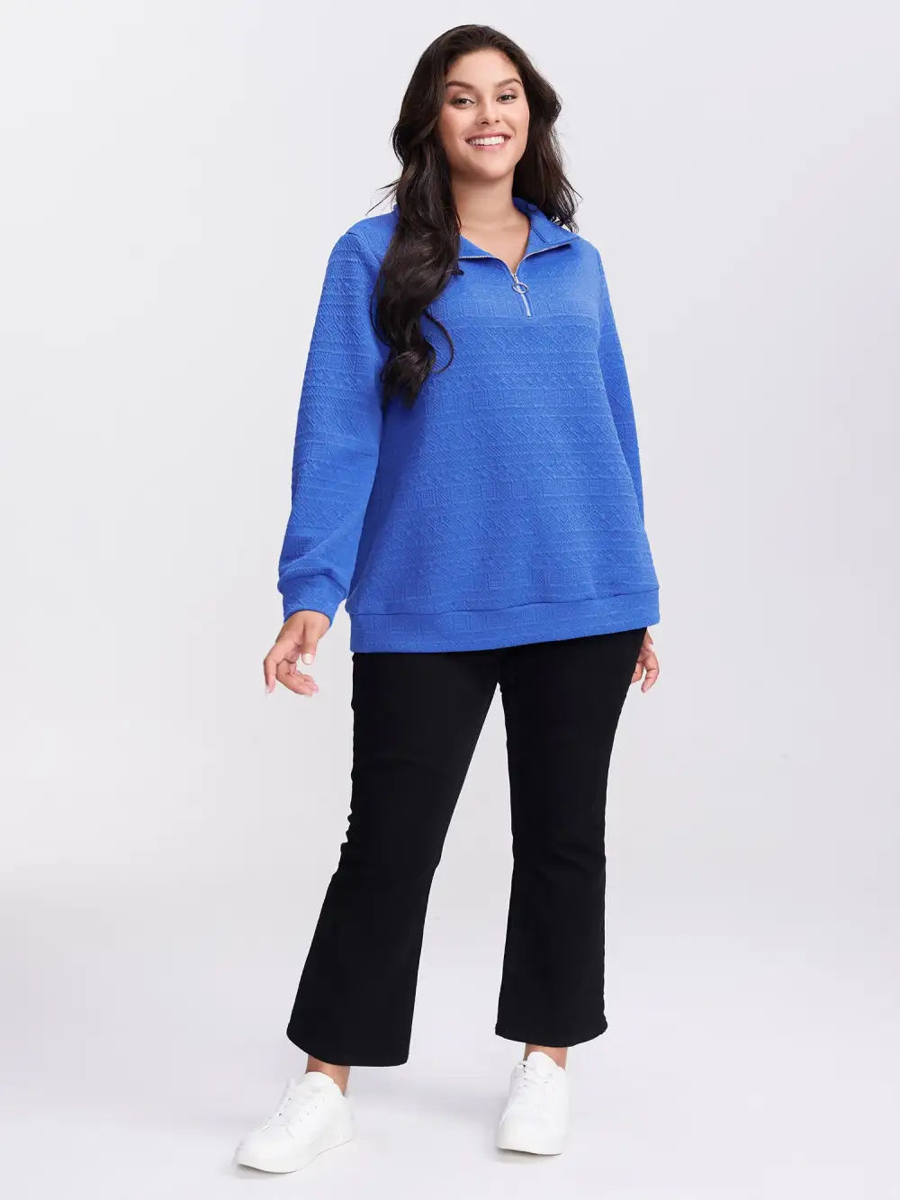 Textured Half-Zipper Stretchy Sweatshirt