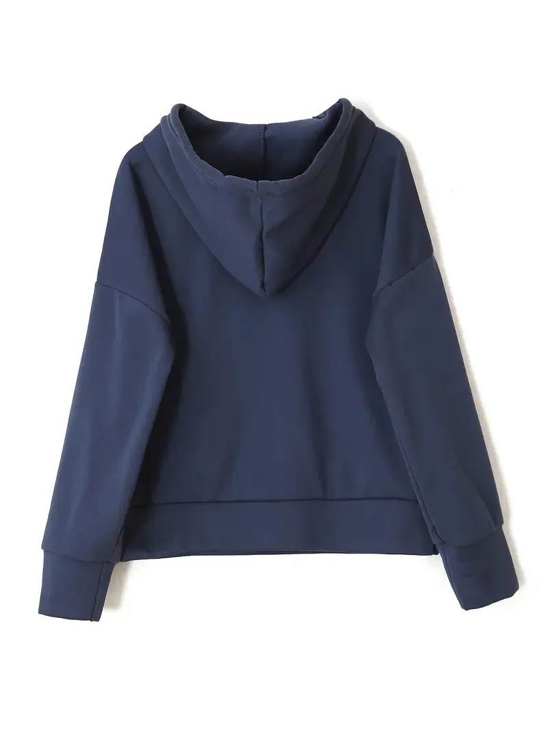 2PCS Oversized Athleisure Set: Solid Hooded Pocket Drawstring Sweatshirts & Sweatpants Sets for Women, Plus Size Comfortable Clothing
