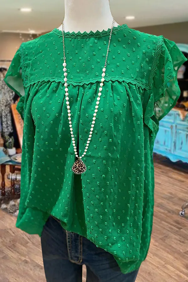 Solid Textured Ruffle Sleeve Top