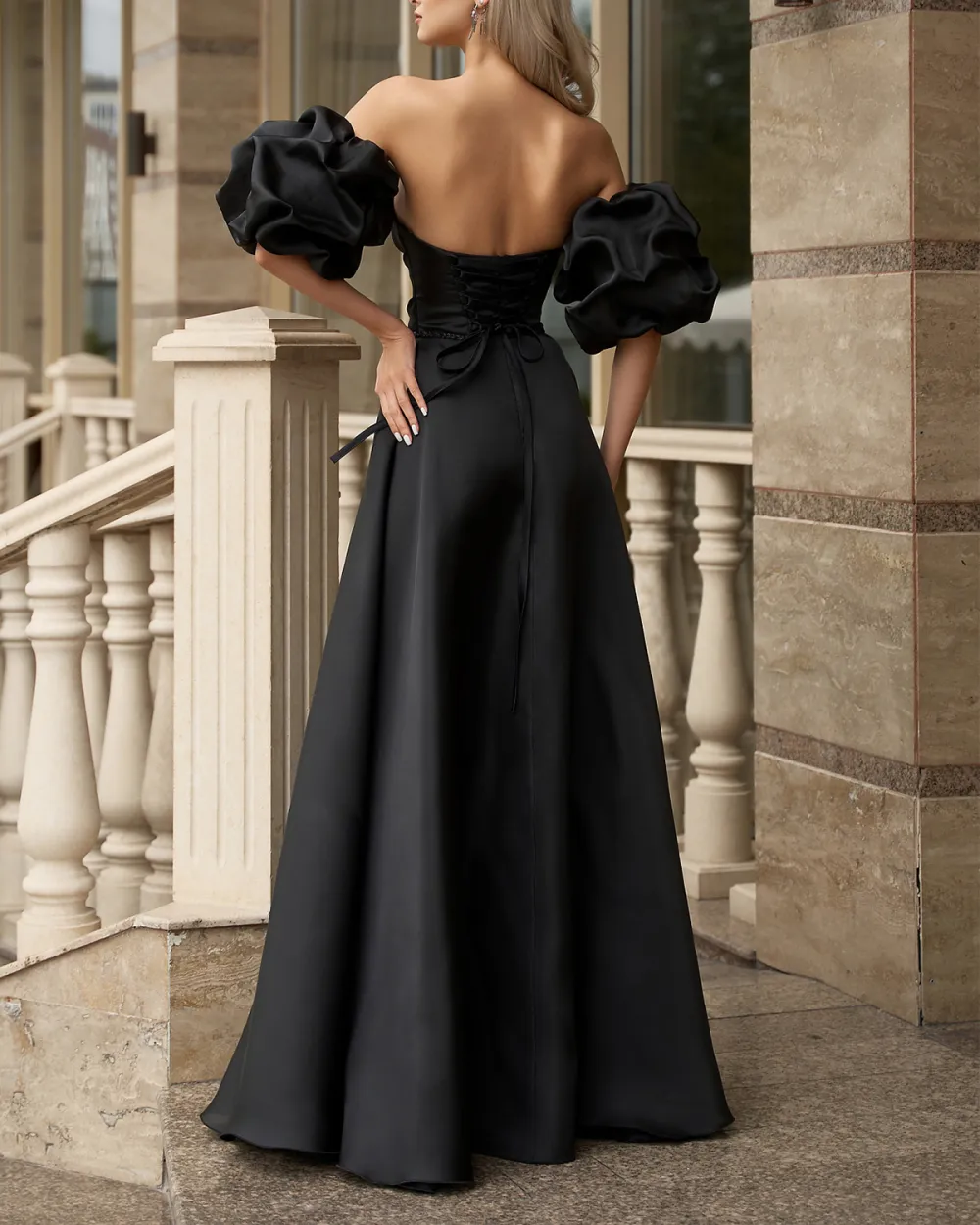 Women's Puff Sleeves Slit Solid Color Party Dress