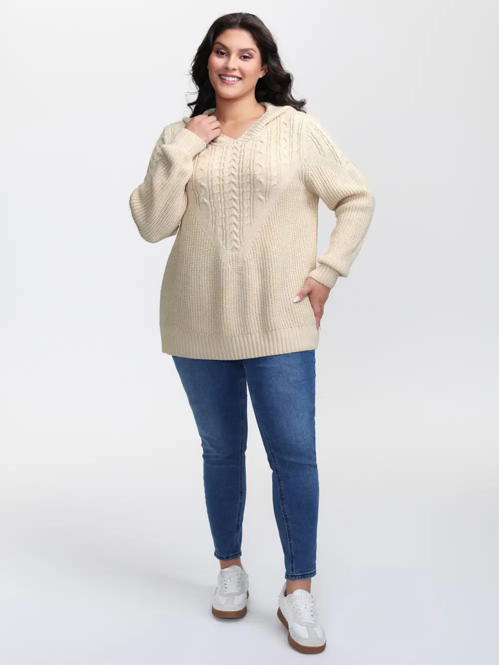 Textured Ribbed Hem Hooded Pullover