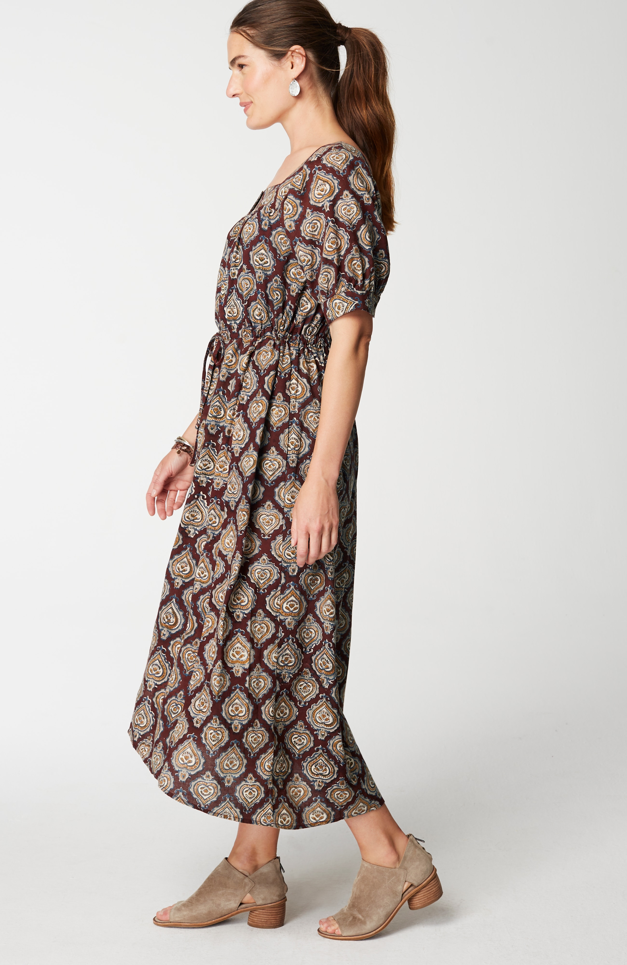 Pure Jill Block-Printed Square-Neck Dress