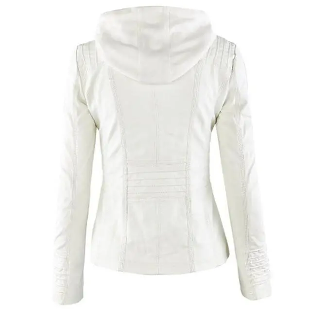 Women's Removable Hooded Faux Leather Jackets