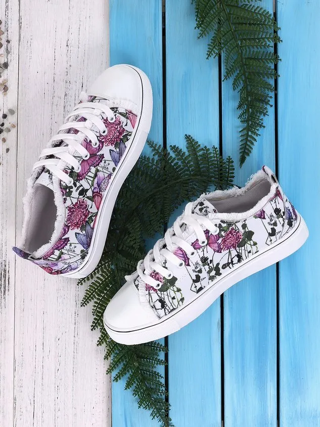 JFN Floral Light Lace Up Canvas Sneakers