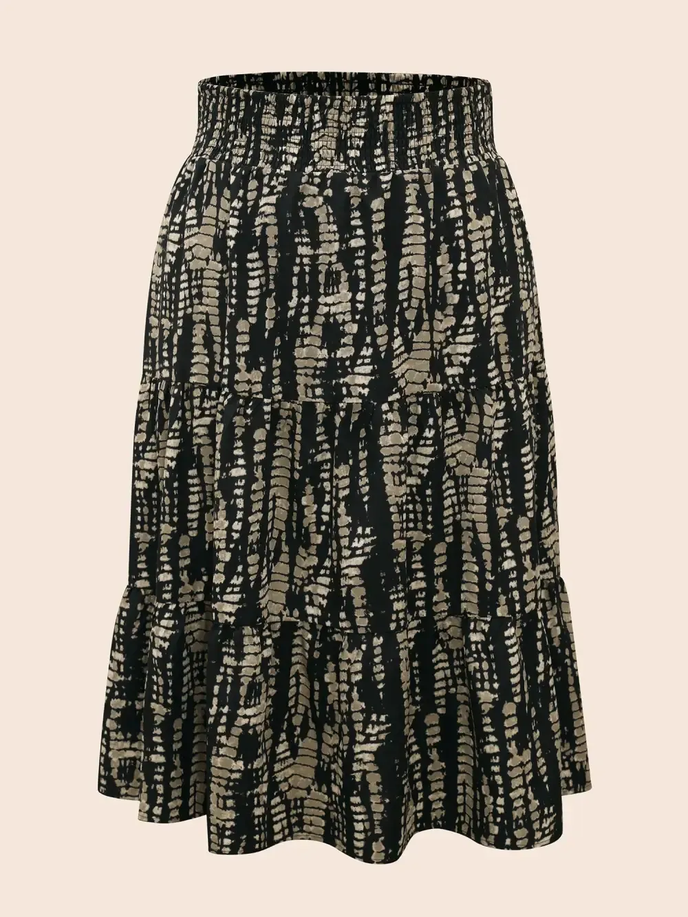 Geometric Shirred Ruffle Layered Hem Skirt