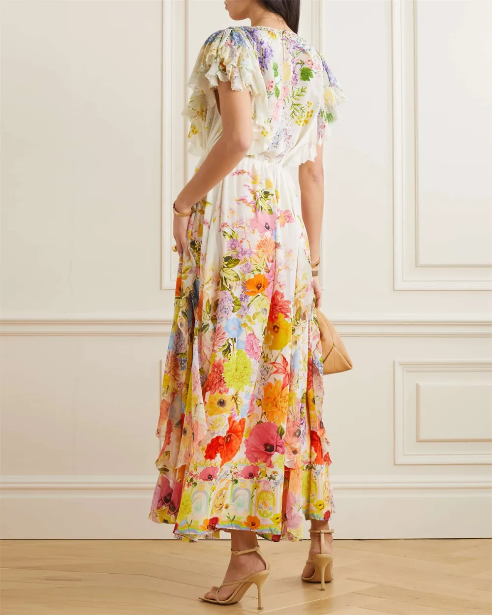 Women's V-neck Ruffle Print Dress