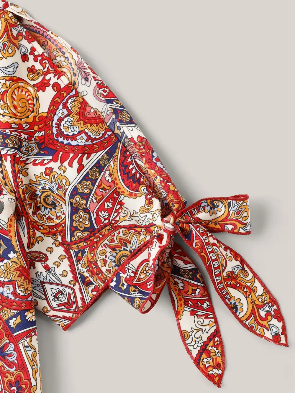 Paisley Print Round Neck Tied Shirt