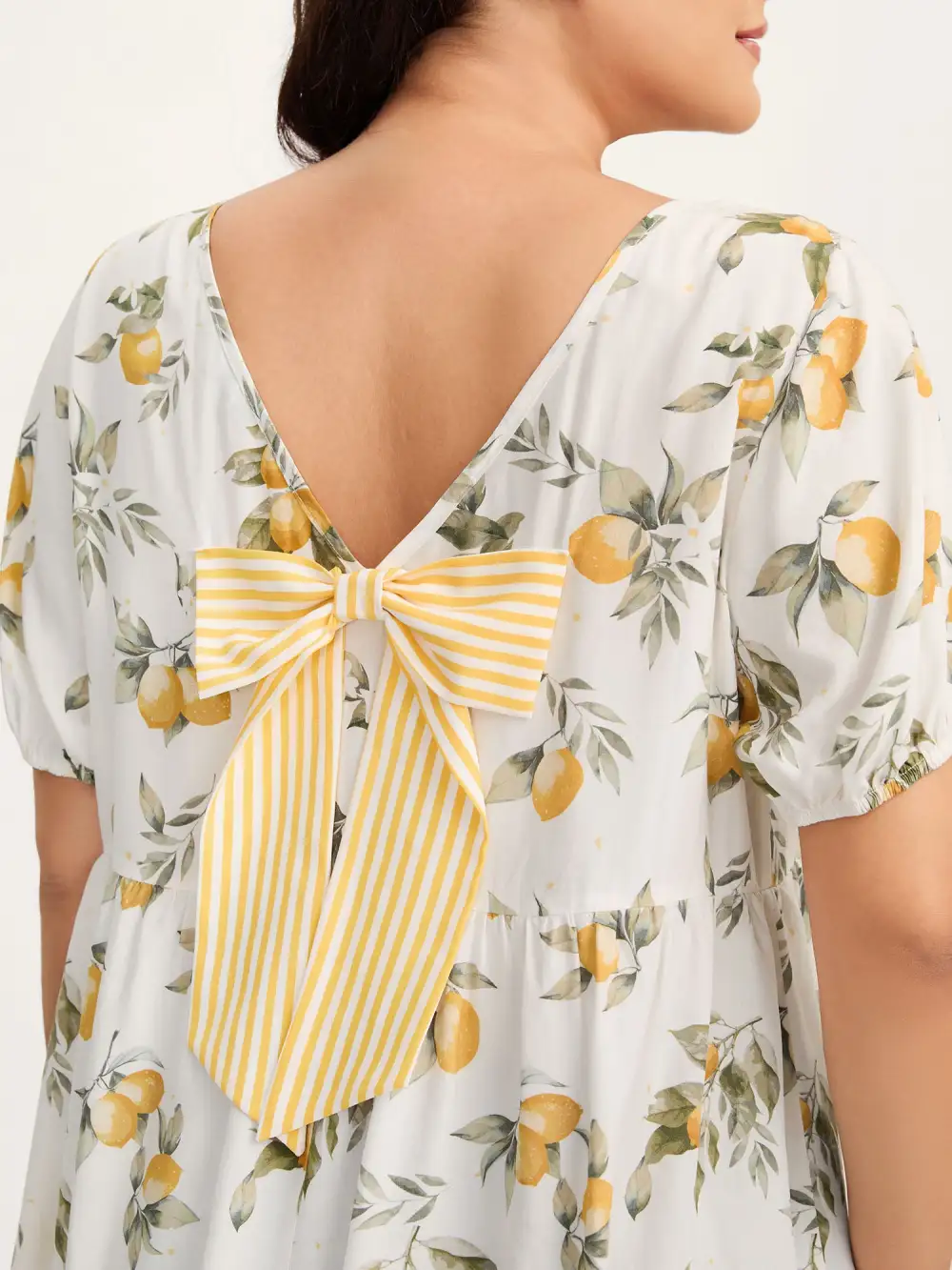 Citrus Print Bow Backless Blouse