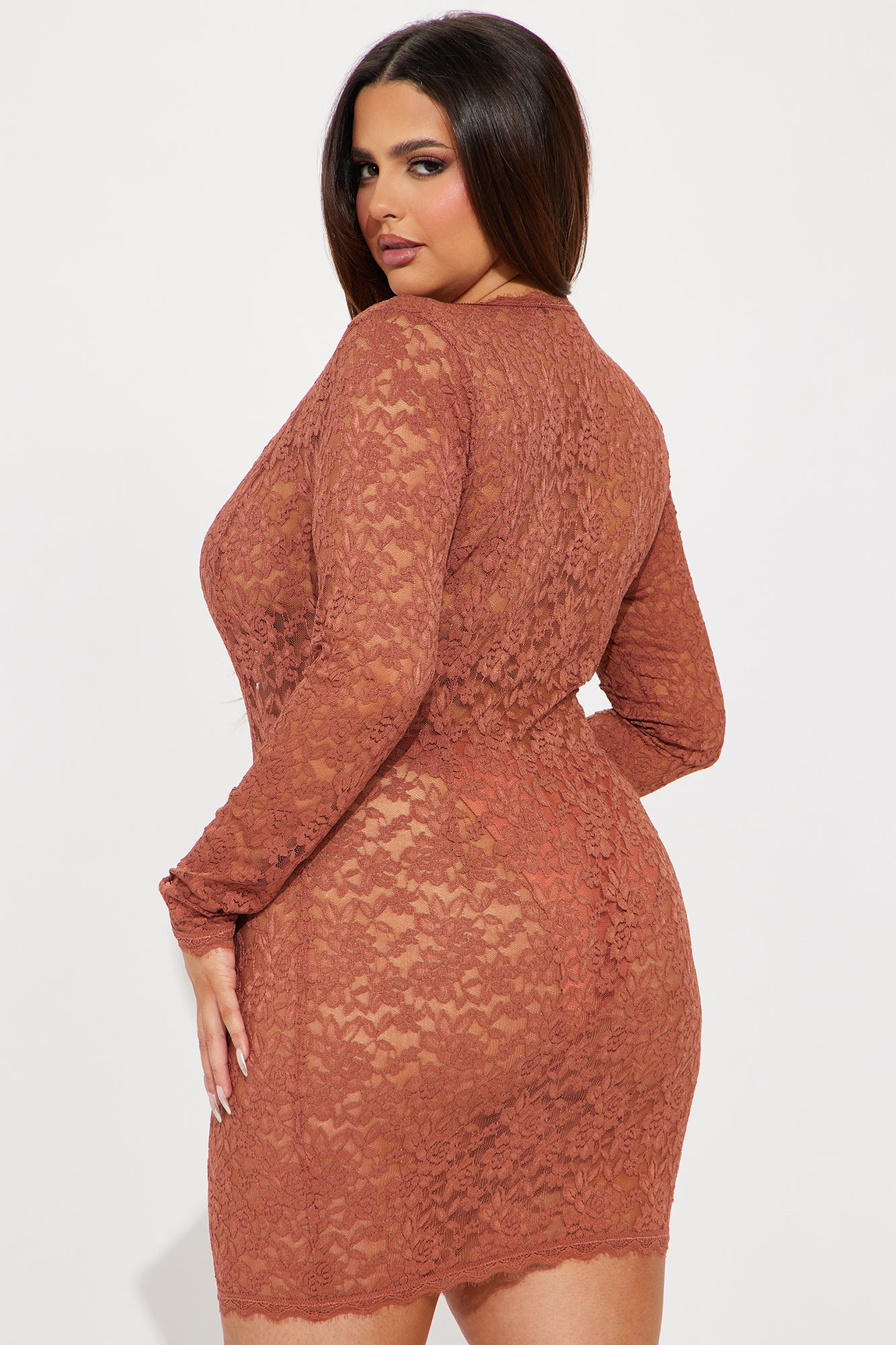 Victoria Lace Mini Dress - Rust
