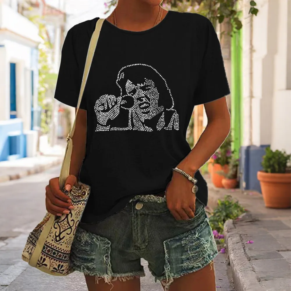 Women's The King Print Short Sleeve Round Neck Cotton T-Shirt