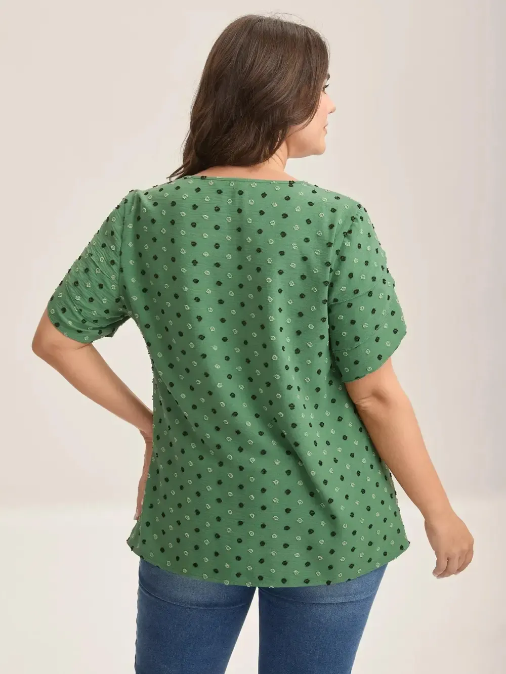 Textured Color Contrast Petal Sleeve Blouse