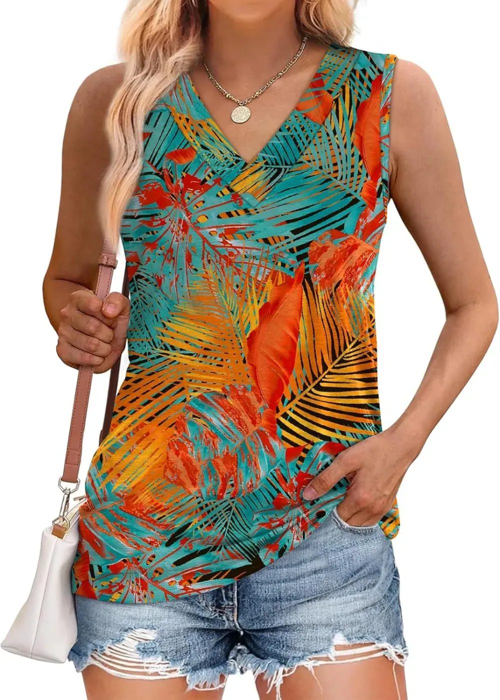 ✨Women Summer Loose Fit V Neck T Shirts Trendy Sleeveless Basic Tank Tops