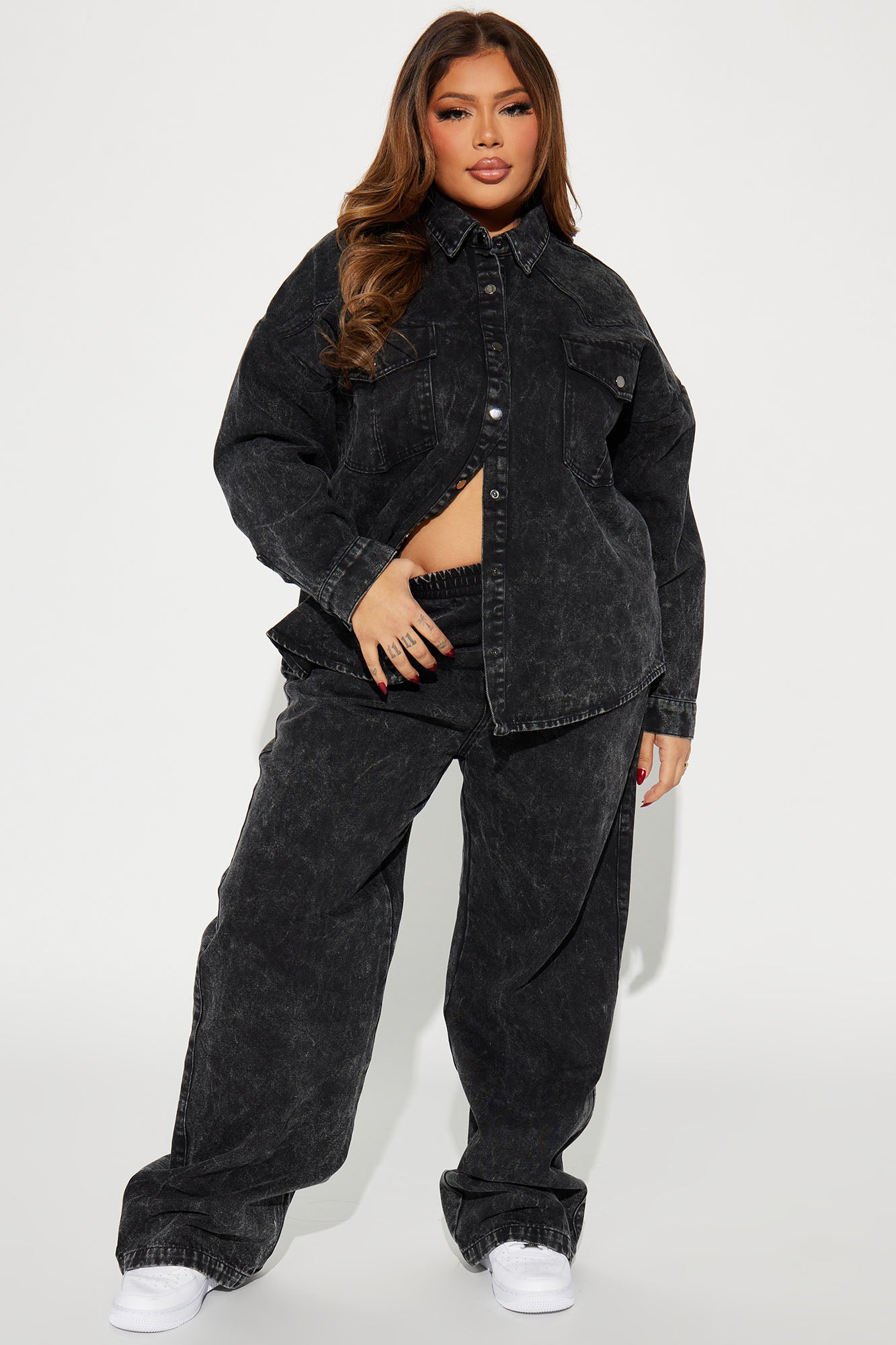 The Only Match Denim Pant Set - Black