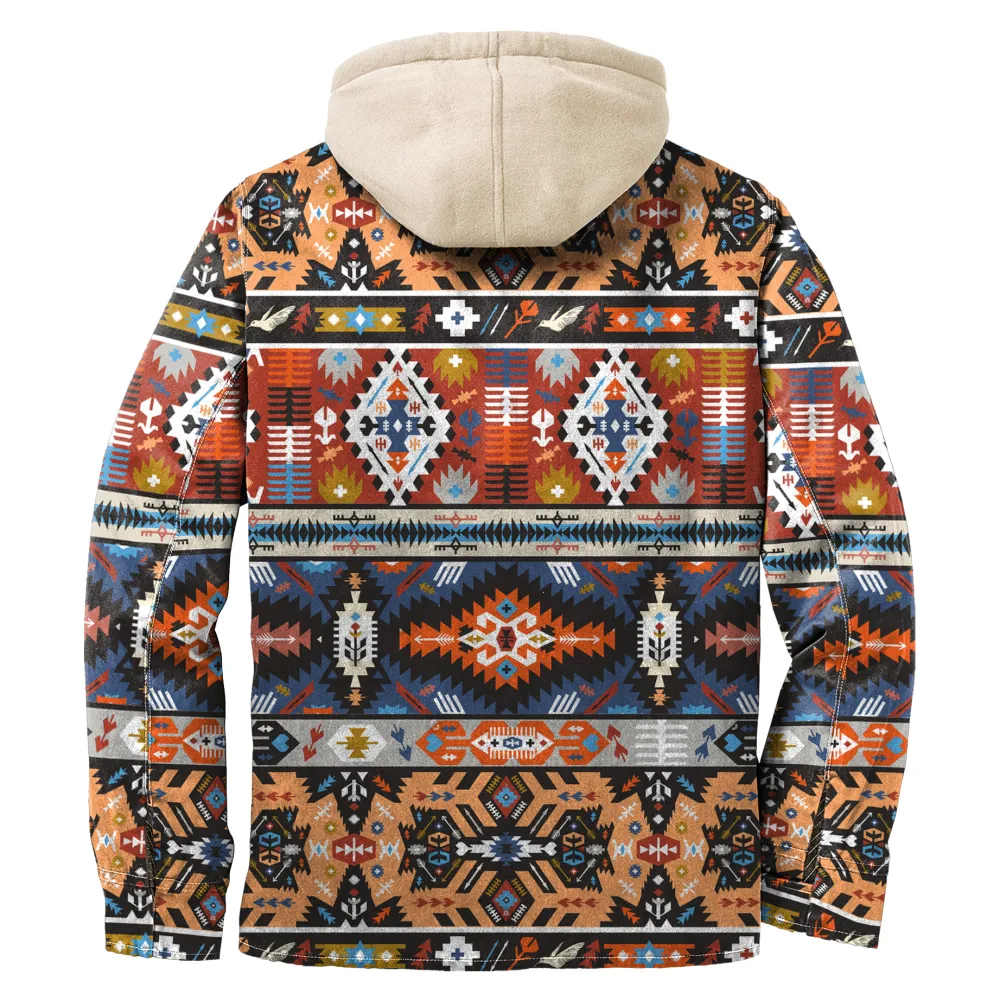 Men's Autumn & Winter Outdoor Casual Vintage Ethnic Print Hooded Jacket