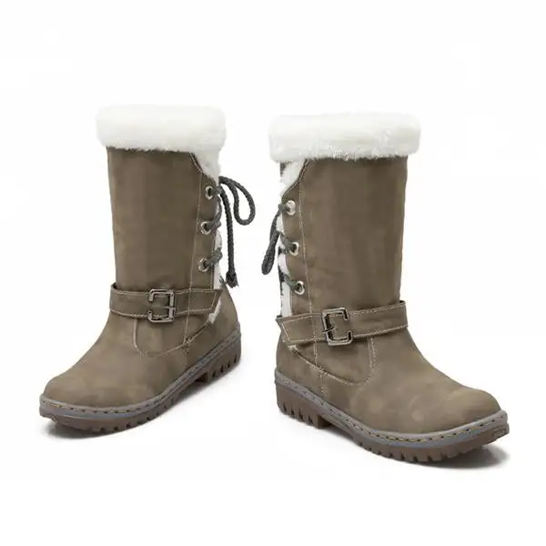 Women's Casual Plush Belt Buckle Mid-Cut Snow Boots 62466792S