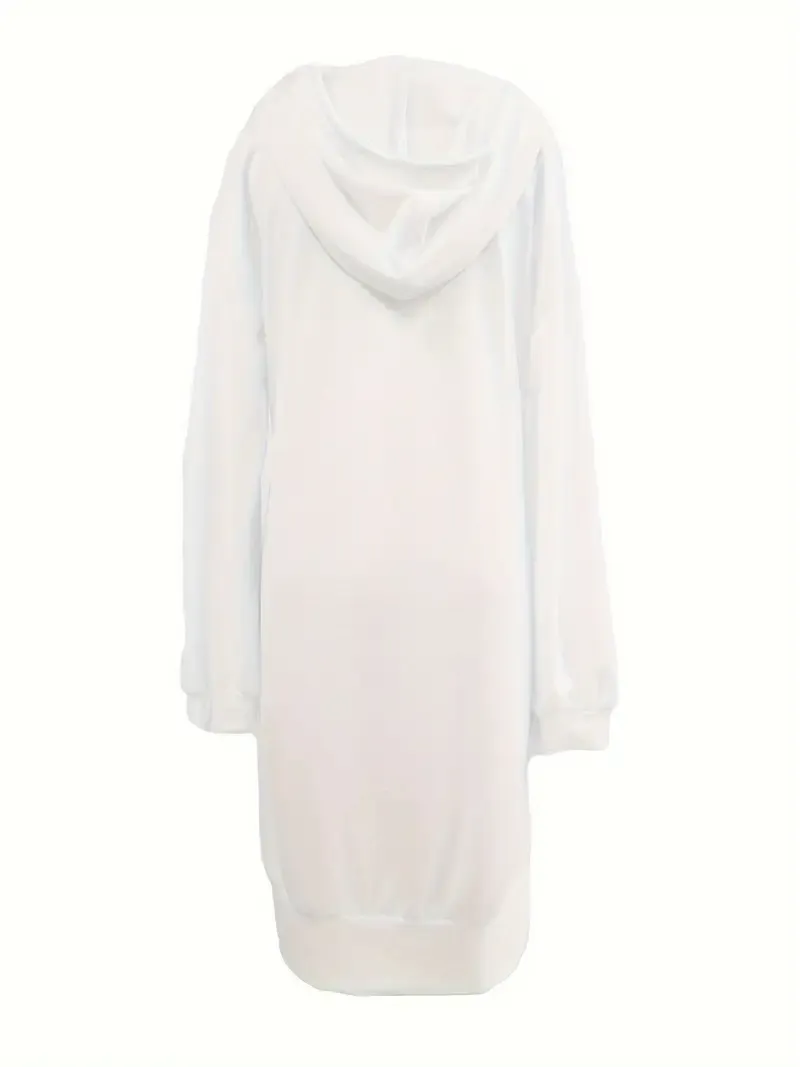 Cozy Long Sleeve V-Neck Split Hem Hooded Sweatshirt Dress