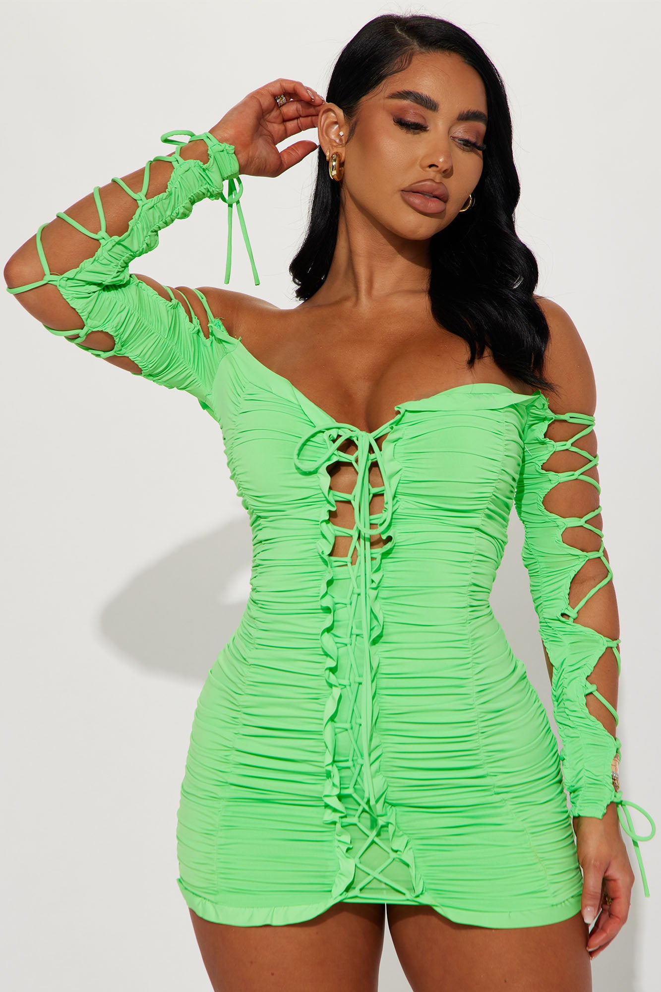 Time to Slay Mini Dress - Lime