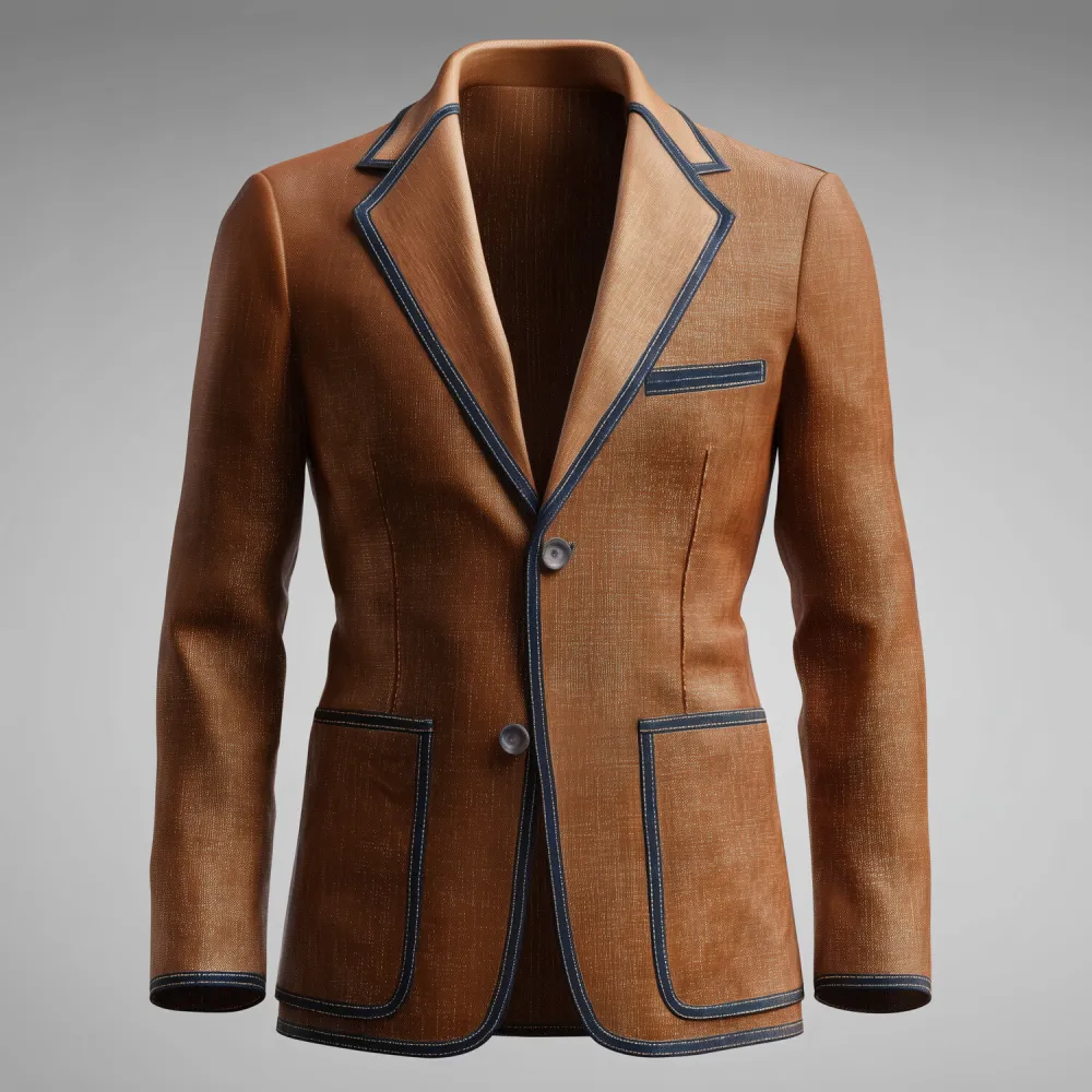 Men's Business Notch Lapel Long Sleeve Two Button Pocket Navy Blue Trim Blazer