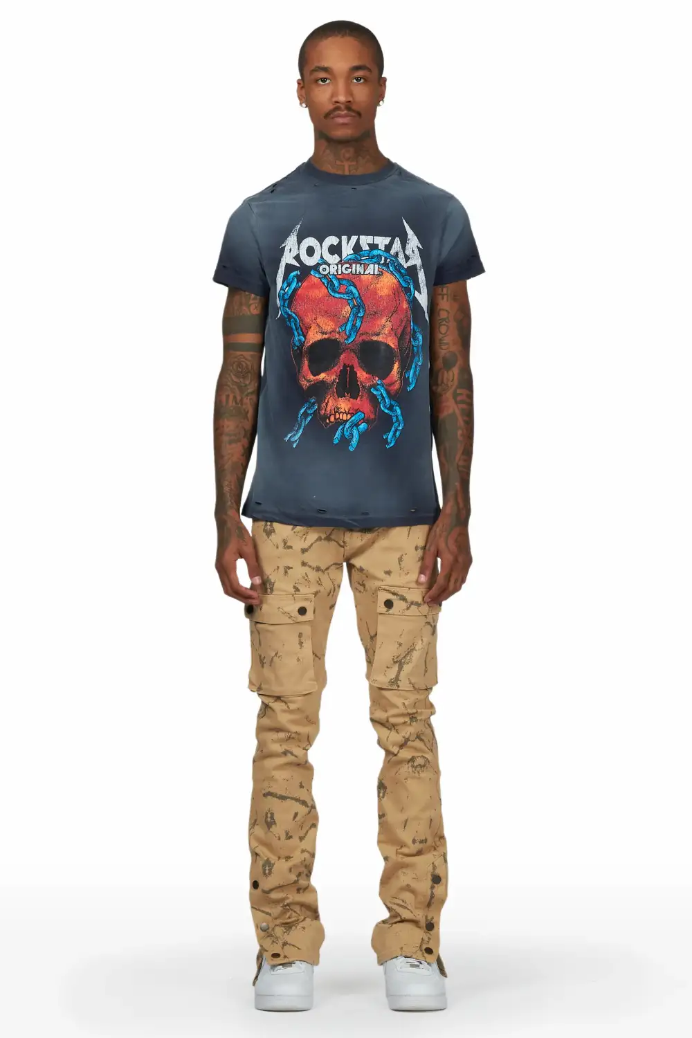 Waage Marble Khaki Cargo Stacked Flare Jean