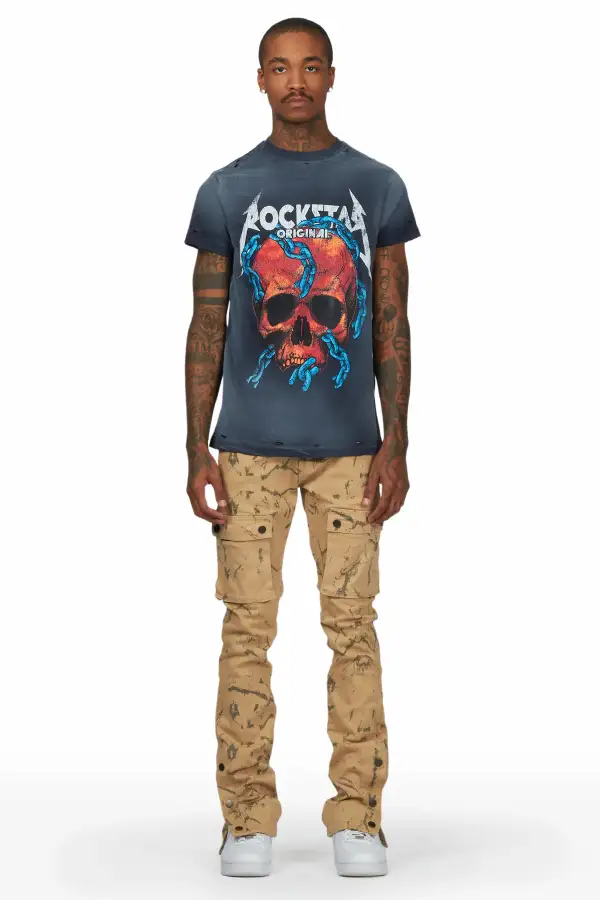 Waage Marble Khaki Cargo Stacked Flare Jean